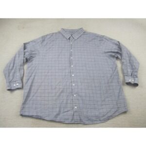 Synrgy Shirt Mens 3XLT Gray Blue‎ Windowpane Button Front Long Sleeve Big Tall
